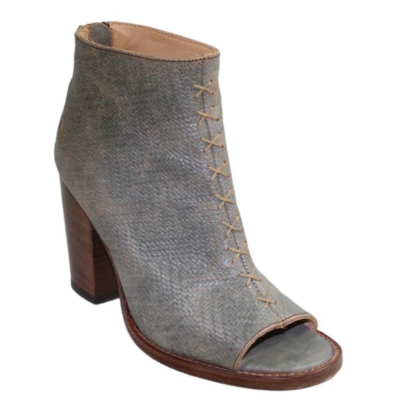 Bed Stu Onset Gray Washed Peep Toe Stacked Heel Bootie, 6.5 - Picture 2 of 9
